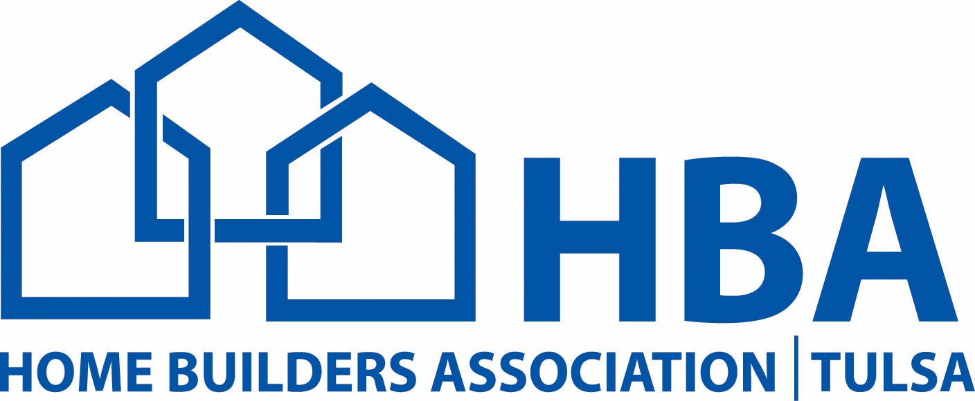 Logo for the Home Builders Association Tulsa featuring three overlapping blue house outlines and the text "HBA Home Builders Association Tulsa" in bold blue letters.